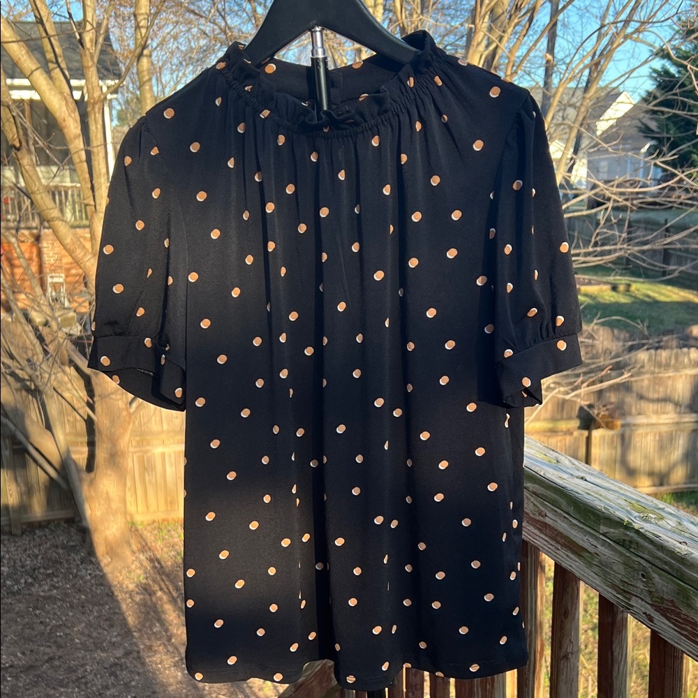 Adrianna Papell Polka Dot Black Blouse
